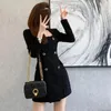 Casual Dresses Black Tweed Dress 2023 Spring Autumn Women's Slim Square Neck Ladies One-Piece Korean Style Elegant Mini Vestidos