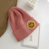 Dames winter smiley gezicht label hoed paar wollen hoed Candy kleur modieuze trui gebreide muts 7TFPU1KLN