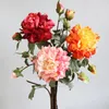 Dekorativa blommor 3st Rose Artificial Fake Peony Silk Dried Plants for Christmas House Wedding Bouquets Decoration