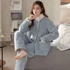 Pyjama d'hiver en coton à trois couches pour femmes, vêtements de nuit épais et en peluche, veste chaude, ensemble de vêtements pour la maison