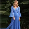 2024 Semplice scollo a V in chiffon vestito da sera da sera maniche lunghe pieghe abiti formali lunghezza del pavimento scollo a V abiti da gala Robe De Soiree