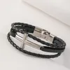 Charm Armbanden Mode Multi-layer Cross Klassiek Roestvrij Staal Heren Lederen Armband Paar Bangle Verjaardag Sieraden Accessoires