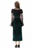 Women's Runway Dresses Sexy V Neck Lace Patchwork Ruffles Printed Fashion Pencil Mid Vestidos