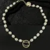 Designer-Halskette mit Anhänger, Perlenkette, 18 Karat vergoldetes Silber, Kupfer, Kristallperle für Frauen, Markenbrief, Hochzeitsschmuck, Weihnachtsgeschenk