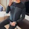 Sweaters voor heren 2023 Autumn Winter Striped gebreide trui voor mannen Lange mouw Slim Fit Round Neck Casual Business Pullover Clothing