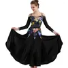 Stage Wear Ballroom Dance-jurken lange mouw flamenco dansenkostuum off-shoulder dames moderne wals tango jurk