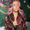 Synthetic Wigs Highlight Pink Colored Human Hair Body Wave Wigs Transparent 13x6 13X4 Lace Frontal Wigs Ombre Rose Pink 5X5 Lace Closure Wig 231108