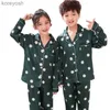 Pyjamas 2021 nouveau automne bébé enfants filles garçons à pois imprimé vêtements de nuit ensemble à manches longues bouton Blouse hauts + pantalon PyjamasL231109