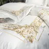 Set di biancheria da letto Stile europeo Ricamo di lusso Nobile Matrimonio 600TC Set di raso di cotone Copripiumino Lenzuolo Federa Queen King