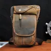 Bel Çantaları Gerçek İnek Deri Erkekler Uyluk Damla Bacak Çantası Vintage Orijinal Klasik Motosiklet Kalça Kemeri Fanny Pack Messenger