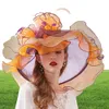 FS Pink Organza Kentucky Derby Cappello per donne Brim Beach Big Sun Hats Flowers Elegant Ladies Whear Church Party Fedoras 21031822342