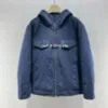 Jaqueta masculina de grife 23ss, parka de penas, jaqueta jacquard bordada com letras com capuz, jaqueta jeans, blusão de alta qualidade, tecido jeans personalizado
