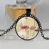 Pendant Necklaces Pink White Flowers Art Glass Cabochon Plated Necklace For Man Woman Jewelry As Gifts