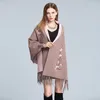 Scarves Women Cashmere Feel Embroidery Shawl Long Sleeve Lady Luxury Wrap Autumn Winter Vintage Knit Cardigan Christmas Sweater Coat