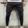 Jeans para hombres Kakan - Pies pequeños ajustados negros para hombres Jóvenes desgastados a mano Casual largo K40-8817