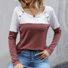 Damskie bluzki damskie T-shirt kontrast kolor lady blokowy kolorowy dzianina okrągła szyja miękki pullover stylowy jesień/sprężyna na codzienne