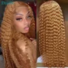 Бразильский вьющийся парик из натуральных волос, прозрачный медовый блонд, кружевные парики для женщин, предварительно выщипанные цветные светлые парики 4x4, парик с закрытием
