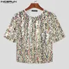 Men's T Shirts Party Shows Style Tops INCERUN Sequin See-through Mesh Design T-shirts Sexy Leisure Patchwork Short Sleeved Camiseta S-5XL