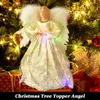 Juldekorationer Vita ängeldockor Stjärna LED Glowing Pendant Tree Topper Delicate Top Staty Year Ornament Festival Supplies