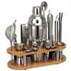 Bar Tools 23-teiliges Cocktail-Shaker-Set, Barkeeper-Set mit ovalem Bambusständer, abnehmbare Home-Bar-Tools aus Edelstahl, perfektes Geschenk 231109