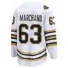 Camisas de hóquei masculinas chegam novas # 63 BRAD MARCHAND # 88 DAVID PASTRNAK JEREMY SWAYMAN LINUS ULLMARK MILAN LUCIC camisa de jogador fora de casa preto branco