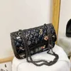 2024 New Designer womens crossbody shoulder pop small badge diamond lattice embroidered thread chain trend Messenger bag