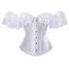 Women Gothic Satin Lolita Overbust Corset Top with Lace Off-shoulder Sleeves Plus Size Fashion Shapewear Victorian Corpete Korset Clubwear Multicolors XS-6XL