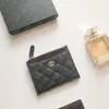 Mulheres clássicas Cc titulares de cartão Zipper Luxo Lambskin Caviar Acolchoado Bolsas Pretas de Alta Qualidade Couro Cartão de Crédito Lady Pequenas Mini Carteiras Com Caixa A84105