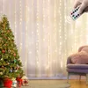 Décorations de Noël Guirlande de rideau de Noël LED lumières chaîne USB télécommande fée lumières décoration de vacances de mariage pour chambre à coucher maison extérieure 231109