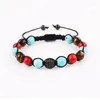 Strand Design Rouge Turquoise Pierre Naturelle Oeil De Tigre Bracelet En Cuir Véritable En Acier Inoxydable Ensemble Pour Femmes Hommes