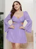 Robes de grande taille Sexy Mini pour les femmes col en V manches longues évasées évider Empire une ligne boîte de nuit fête Clubwear robes de bal