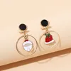 Stud Earrings Trendy Alloy Big Circle Middle Hang Asymmetry Christmas Cute Accessories Green For Women Girls Fashion Jewelry