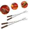 Geschirr-Sets 60 cm Edelstahl-Flachspieße mit Holzgriffen Outdoor BBQ Grills Gabeln Sticks Zubehör Bratgabel