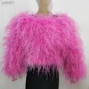 Women's Fur Faux Fur Fashion sexy 100% real ostrich feather boat neck design women's off shoulder short coat Length 40 cm party real fur coat jacketL231109