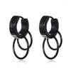 Hoop Earrings 1 Pair 2pieces Punk Titanium Steel Double Rings For Men Women Unisex Rock Jewelry Black Silver Color