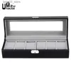 Schmuckschatullen 6 Slot Leder Box Display Schwarz Fall Luxus Schmuck Lagerung Klarglas Deckel Staubdichter Halter Kommode Bin Tischorganisatoren Q231109