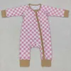 Robes de fille en gros né enfant en bas âge barboteuse pour bébés garçons et filles rose et blanc à carreaux jaune fermeture éclair combinaison à manches longues