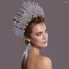 Hair Clips Bride Wedding Crown Headdress White Crystal Pearl Headband Handmade Beaded Accessories With Earrings Luxury