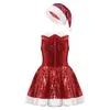 Clothing Sets Little Girl's Christmas Red Dress Sequins Stage Performance Dress with Santa Hat Kids Xmas Fancy Cosplay Party Year Outfits 231109