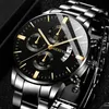 Montres-bracelets Mode Hommes Noir En Acier Inoxydable Montre De Luxe Calendrier Quartz Montre-Bracelet Hommes Montres D'affaires pour Homme Horloge Relogio Masculino 231109