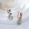 Stud Kinel Fashion Unique Green Stone Drop Earrings for Women Rhombus Natural Zircon 585 Rose Gold Color Vintage Wedding Jewelry 231109