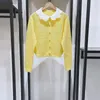 Women's Knits Detachable Hollow Out Peper Pan Collar Cardigan Yellow Knitwear Sweater Or Lace Trim Sling Strap Knit Tank 2023