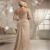 Elegant Champagne Mother Of The Bride With Lace Sleeves Sexy V Neck Sheath Chiffon Floor Length Women Evening Dress Appliques Lace Groom Mom Formal Party Gowns 2024