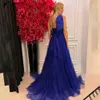 Moda Royal Blue Abito da sera formale Una spalla Spacco laterale Tulle Senza maniche Abito da festa di compleanno Abiti da ballo 2024 Robe De Soiree Vestidos De Fieast