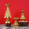 Ljushållare Northeuins harts Golden Christmas Tree Candlestick Decor Figurer Festival Desktop Decoration Collection Holder Objects