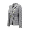 Vestes pour femmes Vintage revers poche boutonné costume à manches longues coupe ample blazers bureau dame noir blanc manteaux à carreaux