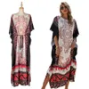 Roupas étnicas femininas estampa floral longa cafta lateral de túnica de túnica de cafta longa maxi kaftan kaftan biquíni maiô de biquíni up