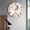 Horloges murales Fleur Rose Vert Feuille Rose Horloge Style Rond Mode Design Moderne Maison Salon Chambre Décoration