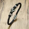 Bracelet Simple en acier inoxydable Football véritable cuir noir Bracelet pour homme tissé main corde petit ami bijoux cadeau