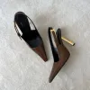 Reliëf octrooi lederen slingback pumps goud-tone metalen buckle stiletto hakken vrouwen slip-on hooghakken luxe ontwerpers avond feestschoenen